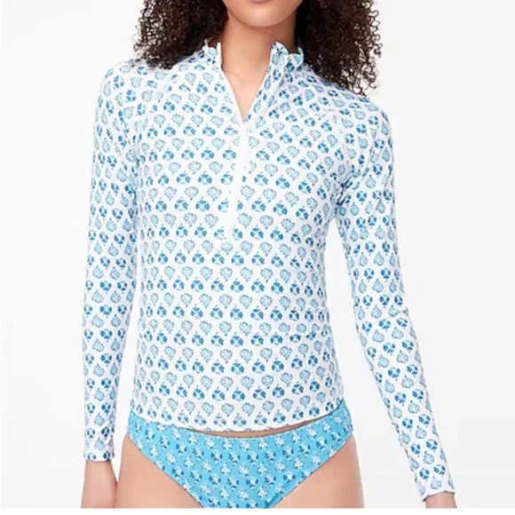 NWT! J. Crew Blue and White Pretty Blockprint rashguard - Picture 3 of 10